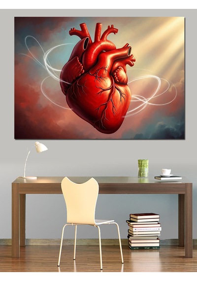 Ahşap Tablo Kan Kırmızısı Anatomik Kalp Tablosu