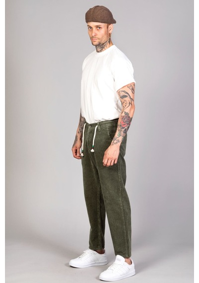 Little Cup Jeans Co Erkek Haki Baggy Fit Rahat Kalıp Kadife Pantolon