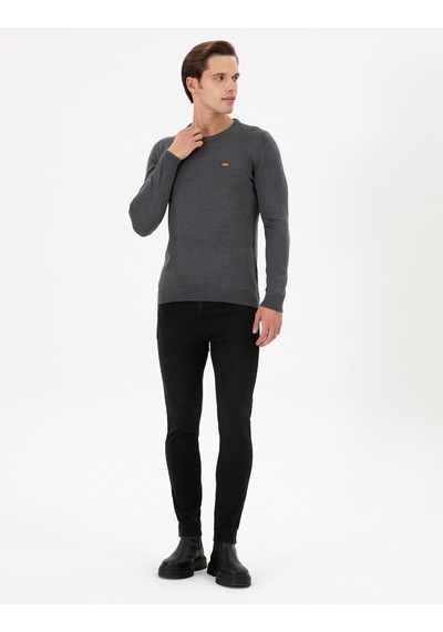 U.S. Polo Assn. Erkek Slim Fit Bisiklet Yaka Antrasit Melanj Kazak 50297040-VR081
