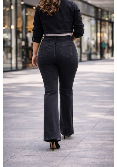 Cedy Denim Cedy Denım - Kadın Büyük Beden İspanyol Paça Yüksek Bel Skinny Fit Likralı Pantolon C628 Gri