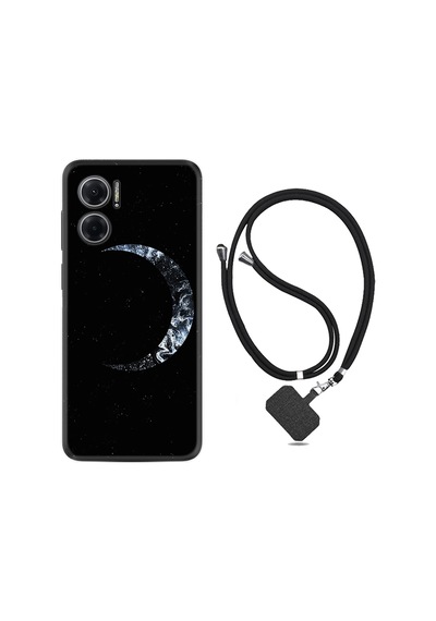 Xiaomi Redmi Note 11E Kılıf İpli Boyun Askılı Desenli Silikon Yalnız Ay 1744