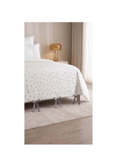%100 Pamuk Gri Kalpli 4 Bağcıklı Yorgan Kılıfı 220x200 Cm Çift Kişilik Kalp Desenli Nevresim Gri - 927992216 Gri