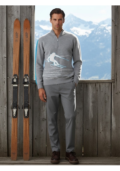 Xint Gri Doğal Yün Dokulu Regular Fit Kazak 801871 Gri Melanj