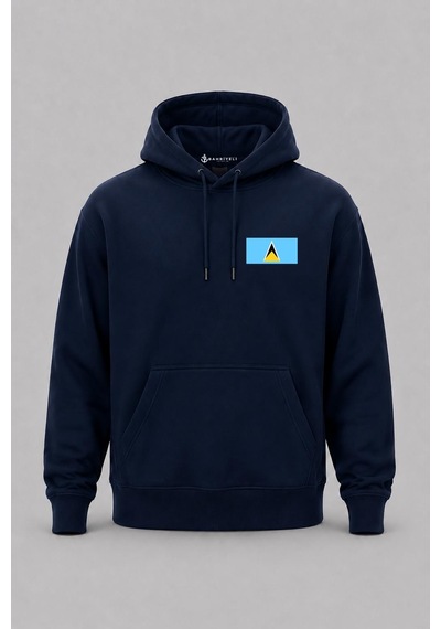 Bahriyeli Collection Kapüşonlu Saint Lucia Bayrağı Cep Baskılı Unisex Sweatshirt Lacivert