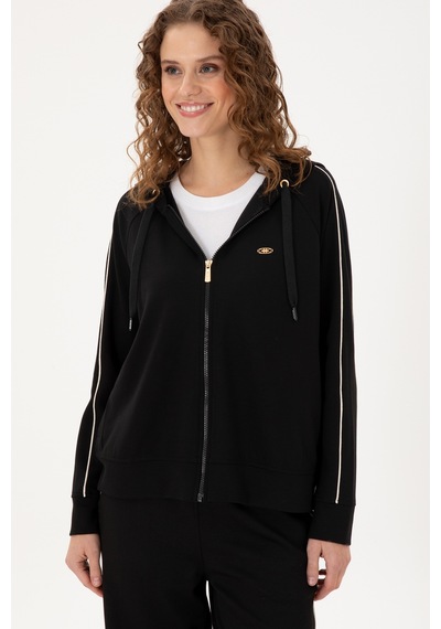 U.S. Polo Assn. Kadın Siyah Kapüşonlu Fermuarlı Sweatshirt 50297354-VR046 U.S. Polo Assn. Kadın Siyah Kapüşonlu Fermuarlı Sweatshirt 50297354-VR046
