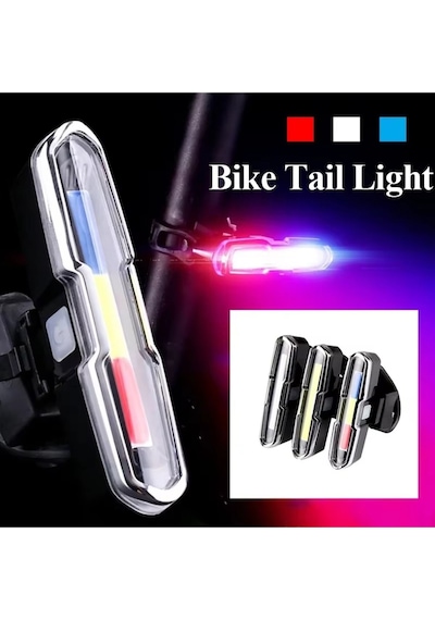 Bisiklet Led İkaz Uyarı Fener Mavi Kırmızı Beyaz Çakarlı Usb Şarjlı Stop Lambası Siyah - Kırmızı - Beyaz