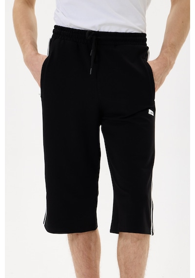 Mysport 6008 Erkek Relax Fit Rahat Kesim Pamuklu Beli Bağcıklı Fermuarlı Cep Yan Şeritli Kapri Bermuda Siyah