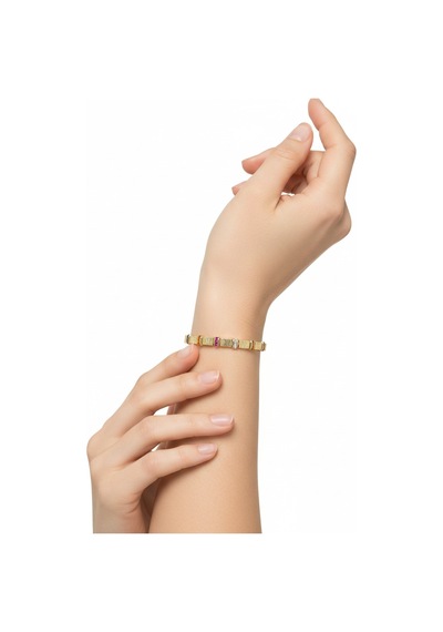 Valmont Accessories Kadın Gold Renk Renkli Baget Taşlı Dokulu Bileklik