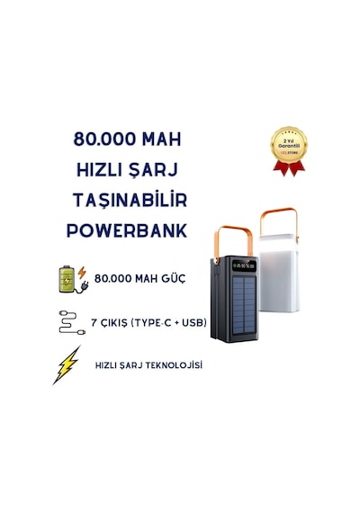 80.000 Mah Solar Güneş Enerjili Powerbank Hızlı Şarj Taşınabilir Aydınlatma Çoklu Çıkış -1575 BEYAZ