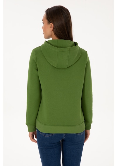 U.S. Polo Assn. Kadın Yeşil Şardonlu Kapüşonlu Basic Sweatshirt 50313566-VR054