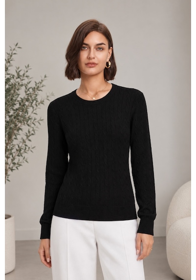 Youknitwear You Rio %100 Pamuk Bisiklet Yaka Kadın Kazak Siyah