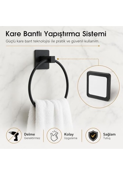 Yapışkanlı Siyah Kare Havluluk Açık Ceviz