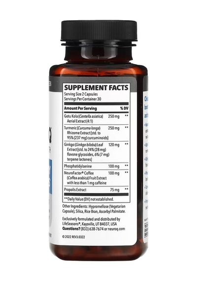 Neuroq Brain Memory & Focus Mental Performance & Neuroprotection 60 Caps.