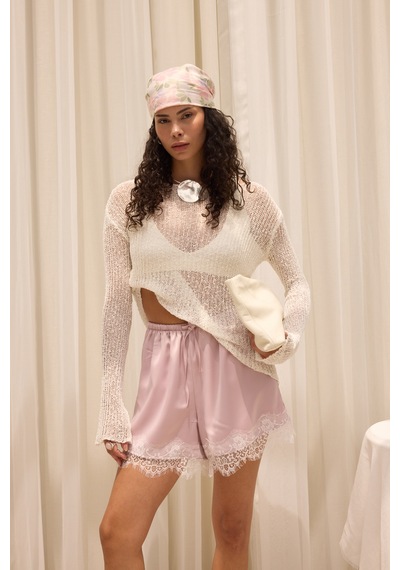Mai Collection Meya İnce Dökümlü Beyaz Basic Üst