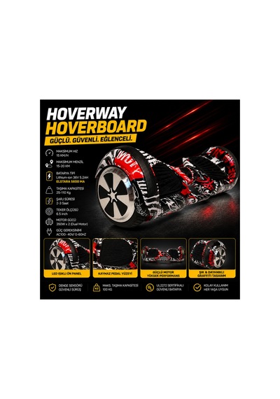 Hoverboard 6.5 İnç Led Işıklı Taşıma Kollu 36v 5.2ah Elektrikli Kaykay Beyaz