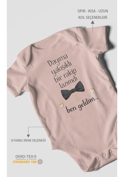 Morivokids Dayıya Özel Kısa Kollu Bebek Body %100 Pamuk Pastel Pembe