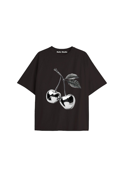 Kalic Studio Y2k Vintage Cherry Baskılı Siyah T-shirt Kod 103 Siyah-103