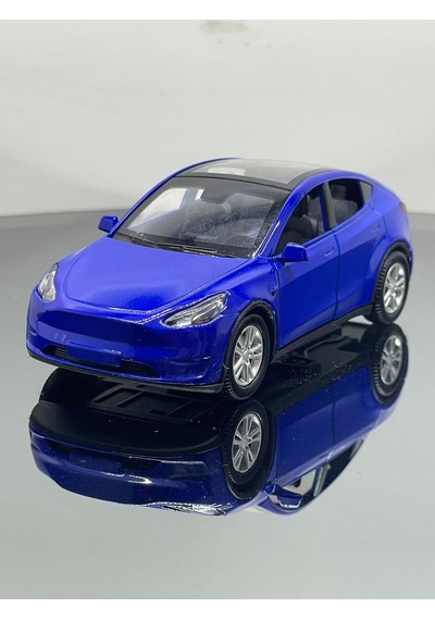 Tesla Model Y Koleksiyonluk Metal Sesli Işıklı Diest Car Oyuncak Model Araba 12 Cm - Mavi