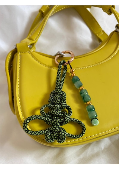 Lina&collection El Yapımı Çanta Süsü / Charm Yeşil Siyah Gold
