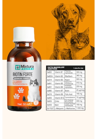Mixtura Pharma Biotin Forte Tüy nı Multivitamin Damla Kedi Ve Köpek Tüy Dökülmesini
