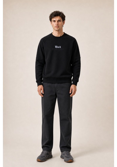 Redline Black Yeni Sezon Erkek Kışlık Regular Fit Sweatshirt Pamuklu Siyah