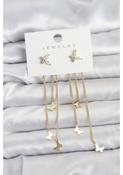 Kelebek Model Gold Renk Pirinç Sallantılı Kadın Küpe Diğer