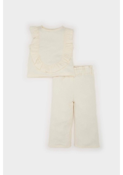 DeFacto Kız Bebek 2'li Takım Kolsuz Bluz Beli Lastikli Geniş Paça Pantolon C4016A525SMER2 Ekru DeFacto Kız Bebek 2'li Takım Kolsuz Bluz Beli Lastikli Geniş Paça Pantolon C4016A525SMER2 Ekru