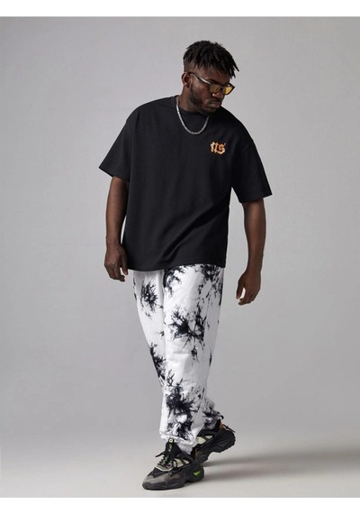 Erkek Siyah Oversize Us Baskılı T-shirt Siyah