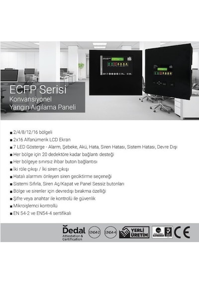 Eds Ecfp8m Konvansiyonel Yangın Algılama Paneli 8 Bölge Metal Kutu