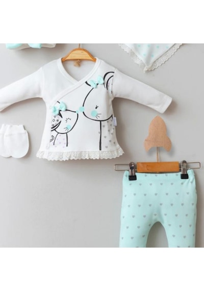 Candar 3 Ay Kız Bebek Little Mause 5'li Hastane Çıkış Seti Yeşil Yeşil