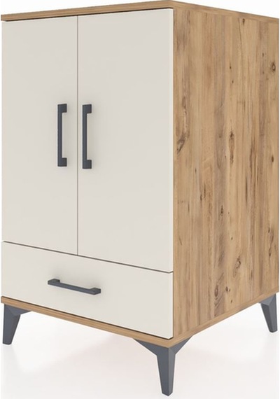 Kronos Komodin 3 Raflı Tek Çekmeceli 2 Kapaklı 60x59x96 Çam-aytaşı Atlas Çam