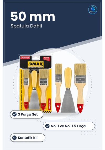 Kestirme Fırça Seti 3 Parça 50 Mm Spatula Boyacı Macun Laminat Uy
