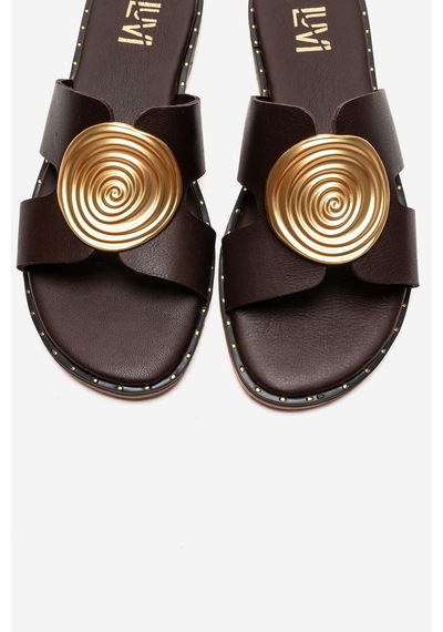Luvishoes Nolıta Kahverengi Cilt Hakiki Deri Tokalı Kadın Terlik