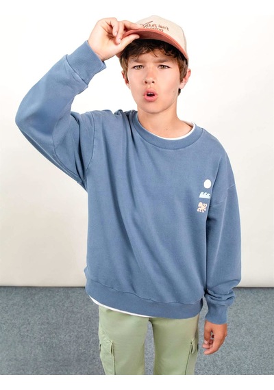 The Boston Kids Erkek Çocuk Baskılı Sweatshirt Mavi 6423