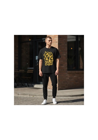 Urbantrendstore Unisex Dont Panic Panik Yapma Baskılı Oversize Fit Rahat Geniş Salaş T-shirt Günlük Tişört Siyah