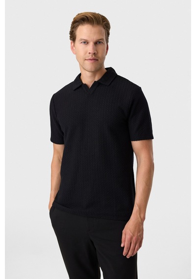 Back And Bond Regular Fit Düğmesiz Siyah Polo Yaka Tişört
