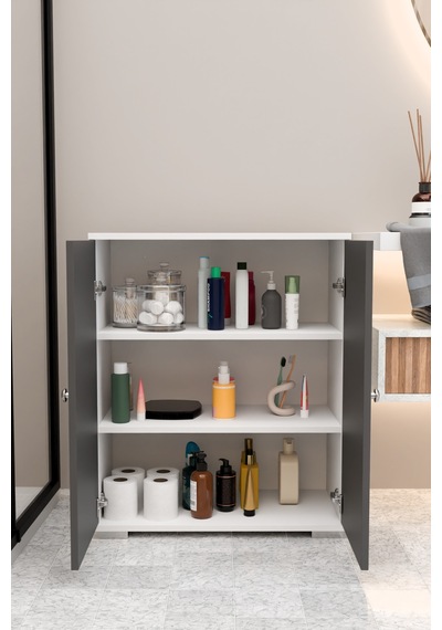 Şelale 3 Bölmeli Banyo Dolabı Deterjan Dolabı Banyo Rafı Antrasit Antrasit