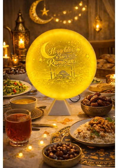 Hoşgeldin Ramazan 11 Ayın Sultanı Halka Led Dekoratif Işık Masa Lambası Dini Hediye Adaptör Dahil Beyaz