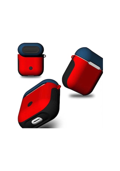 Apple Uyumlu AirPods Kılıf Zore Shockproof Silikon Kırmızı-Mavi
