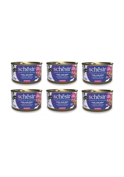 Schesir Ton Ve Sığır Etli Tam Ve Dengeli Broth Pişirme Suyunda Kedi Konservesi 85 Gr. X 6 Adet