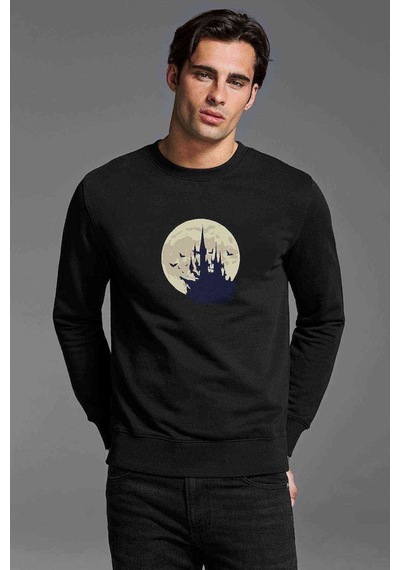 Castlevania Pixel Castle Baskılı Siyah Erkek Örme Sweatshirt