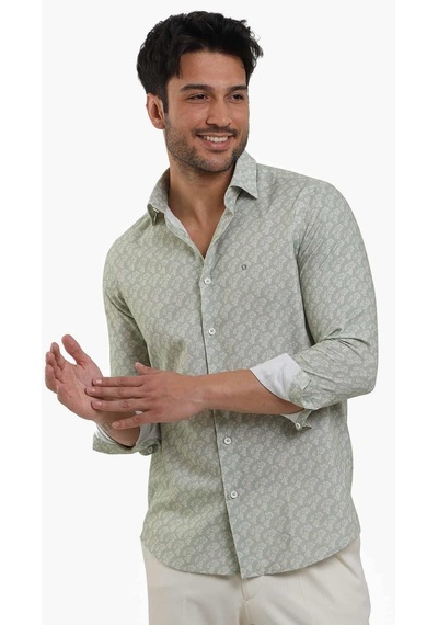 Dufy Yeşil Erkek Slim Fit Çiçek Desenli Klasik Yaka Uzun Kol Gömlek - 104880-yeşil Yeşil