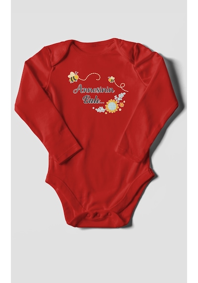 Morivokids Annesinin Balı Uzun Kollu Bebek Body %100 Pamuk Kırmızı