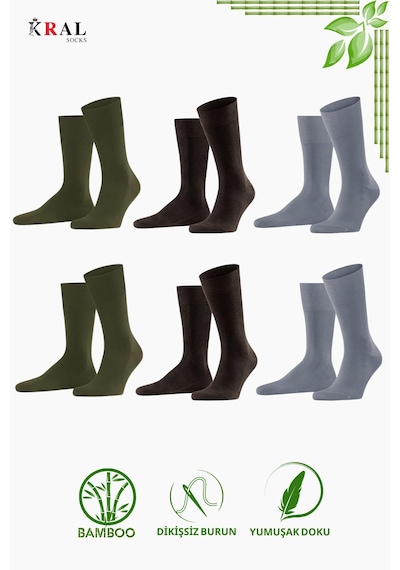 Kral Socks Bambu Erkek Soket Düz Uzun Çorap Klasik Yazlık Dikişsiz 6'lı Premium Set Asorti