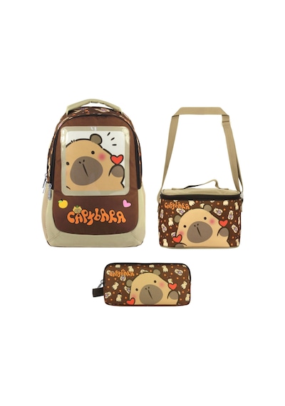 Capybara Erkek Çocuk - Kahverengi İlkokul Üçlü Çanta Seti - Setcpb5209a Çok Renkli