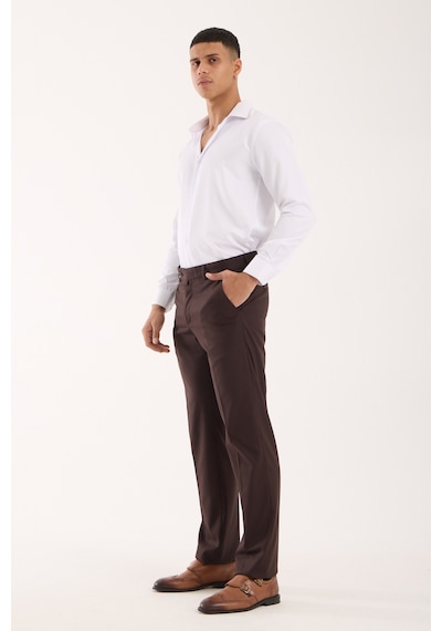 Erkek Regular Fit Kumaş Pantolon Kahverengi