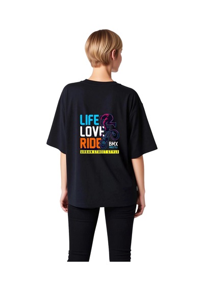 Paybuy Kadın Oversize Tişört Bmx Freestyle Urban Street Style Baskılı Ra Siyah