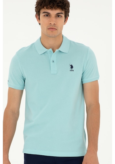 U.S. Polo Assn. Erkek Slim Fit Polo Yaka Su Yeşili Basic Tişört 50279613-VR083