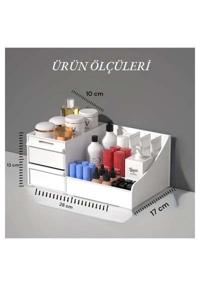 2 Adet Rose Makyaj Organizer - Çekmeceli Katlı Kozmetik Parfüm Kr