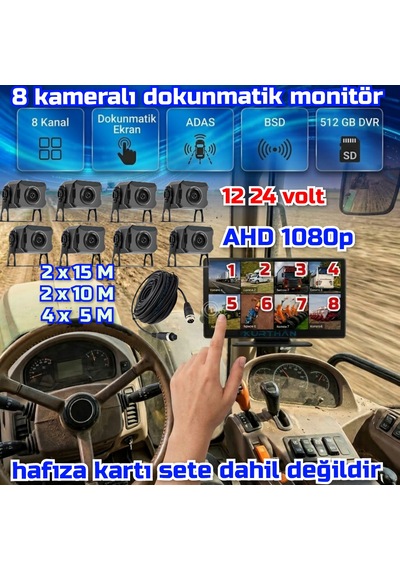 10 İnç 8 Ch Dokunmatik Ekran 8 Adet Ahd 1080p Kamera 512 Gb Dvr Adas Bsd 12 24 Volt